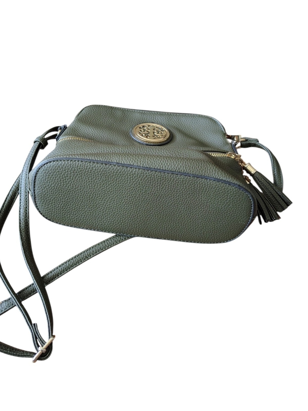 Tree Of Life Pebbled Olive Green Crossbody Bag with Gold Medallion Womens - Picture 6 of 6